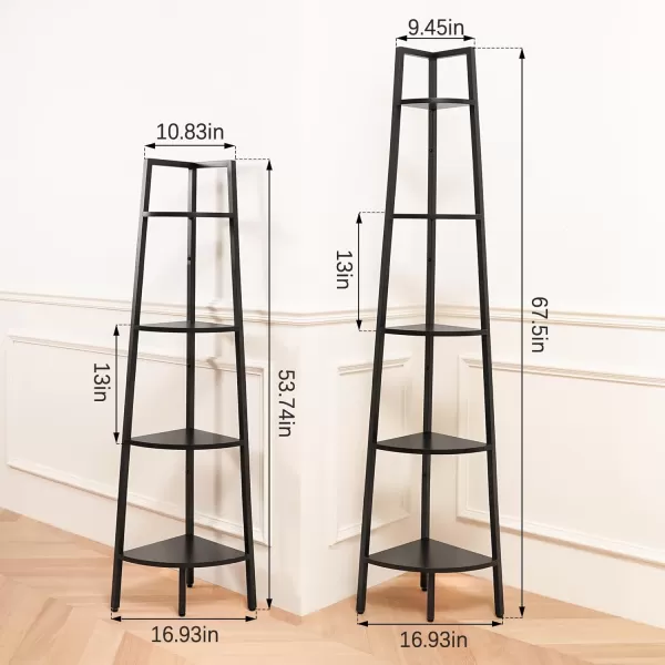 Yoobure 4Tier Corner Bookshelf with Metal Frame  Ladder Display Shelf for Bedroom and Living Room Tall Wood Corner Bookcase and Plant StandBlack