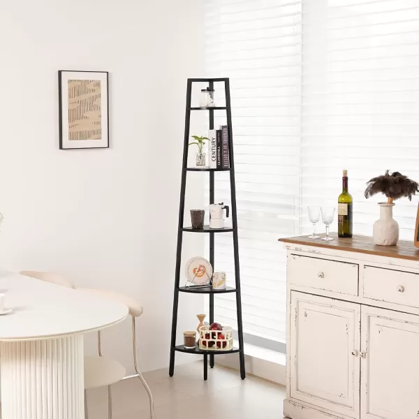 Yoobure 4Tier Corner Bookshelf with Metal Frame  Ladder Display Shelf for Bedroom and Living Room Tall Wood Corner Bookcase and Plant StandBlack