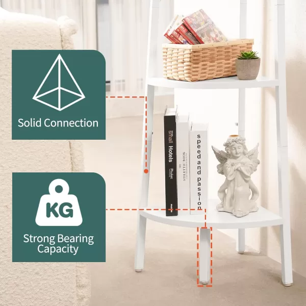 Yoobure 4Tier Corner Bookshelf with Metal Frame  Ladder Display Shelf for Bedroom and Living Room Tall Wood Corner Bookcase and Plant StandWhite