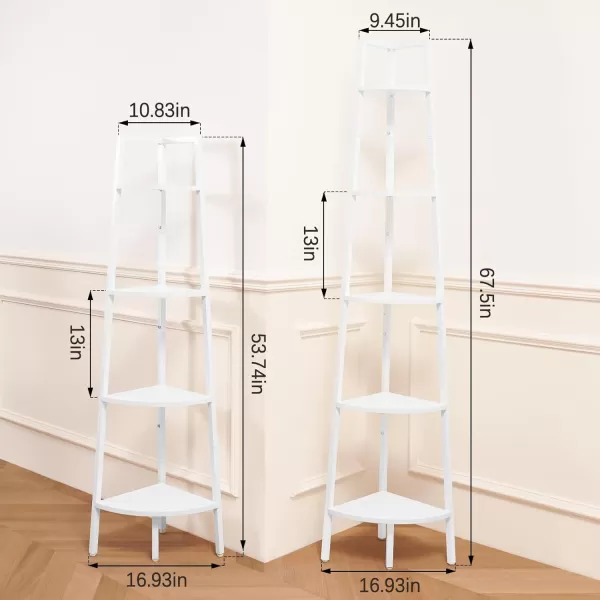 Yoobure 4Tier Corner Bookshelf with Metal Frame  Ladder Display Shelf for Bedroom and Living Room Tall Wood Corner Bookcase and Plant StandWhite