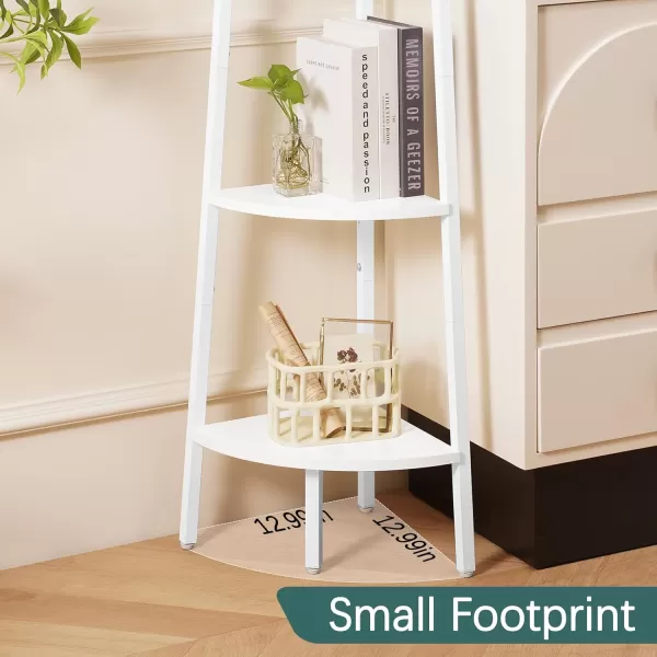 Yoobure 4Tier Corner Bookshelf with Metal Frame  Ladder Display Shelf for Bedroom and Living Room Tall Wood Corner Bookcase and Plant StandWhite