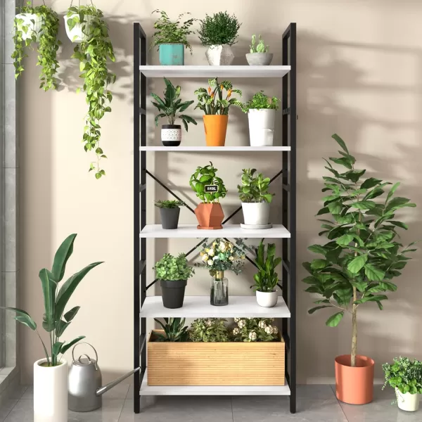 Yoobure 5 Tier Bookshelf  Tall Book Shelf Modern Bookcase for CDsMoviesBooks Rustic Book Case Industrial Bookshelves Book Storage Organizer for Bedroom Home Office Living Room BrownWhite