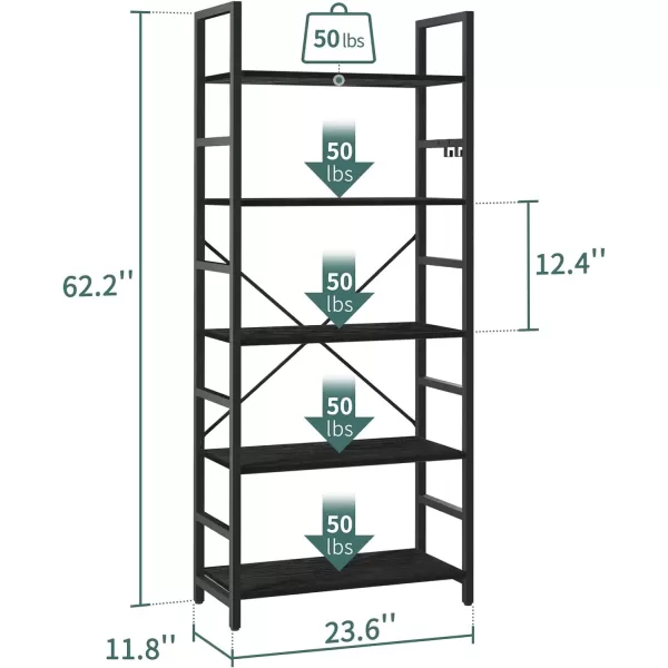 Yoobure 5 Tier Bookshelf  Tall Book Shelf Modern Bookcase for CDsMoviesBooks Rustic Book Case Industrial Bookshelves Book Storage Organizer for Bedroom Home Office Living Room BrownBlack