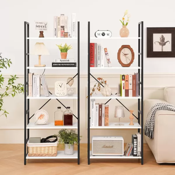 Yoobure 5 Tier Bookshelf  Tall Book Shelf Modern Bookcase for CDsMoviesBooks Rustic Book Case Industrial Bookshelves Book Storage Organizer for Bedroom Home Office Living Room BrownWhite