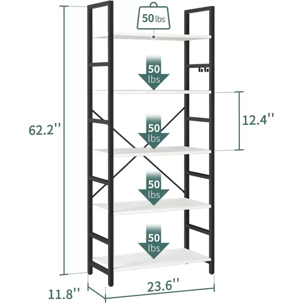 Yoobure 5 Tier Bookshelf  Tall Book Shelf Modern Bookcase for CDsMoviesBooks Rustic Book Case Industrial Bookshelves Book Storage Organizer for Bedroom Home Office Living Room BrownWhite