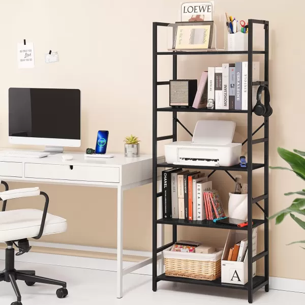 Yoobure 5 Tier Bookshelf  Tall Book Shelf Modern Bookcase for CDsMoviesBooks Rustic Book Case Industrial Bookshelves Book Storage Organizer for Bedroom Home Office Living Room BrownBlack