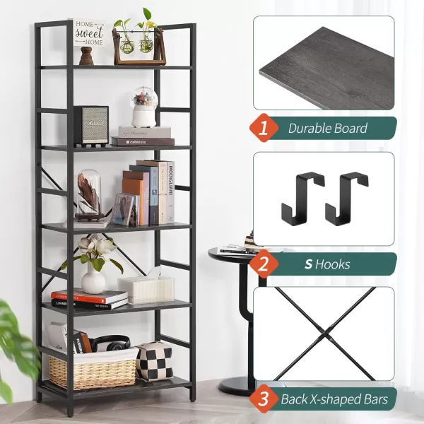 Yoobure 5 Tier Bookshelf  Tall Book Shelf Modern Bookcase for CDsMoviesBooks Rustic Book Case Industrial Bookshelves Book Storage Organizer for Bedroom Home Office Living Room BrownCharcoal Gray