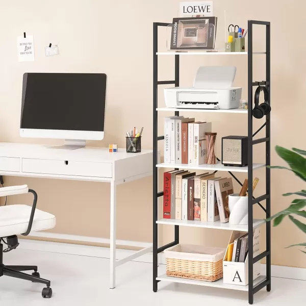 Yoobure 5 Tier Bookshelf  Tall Book Shelf Modern Bookcase for CDsMoviesBooks Rustic Book Case Industrial Bookshelves Book Storage Organizer for Bedroom Home Office Living Room BrownWhite