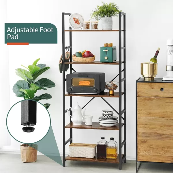 Yoobure 5 Tier Bookshelf  Tall Book Shelf Modern Bookcase for CDsMoviesBooks Rustic Book Case Industrial Bookshelves Book Storage Organizer for Bedroom Home Office Living Room BrownRustic Brown