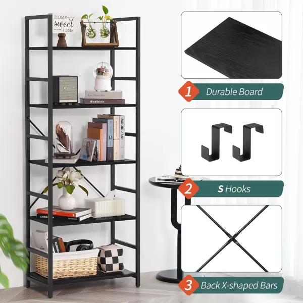 Yoobure 5 Tier Bookshelf  Tall Book Shelf Modern Bookcase for CDsMoviesBooks Rustic Book Case Industrial Bookshelves Book Storage Organizer for Bedroom Home Office Living Room BrownBlack