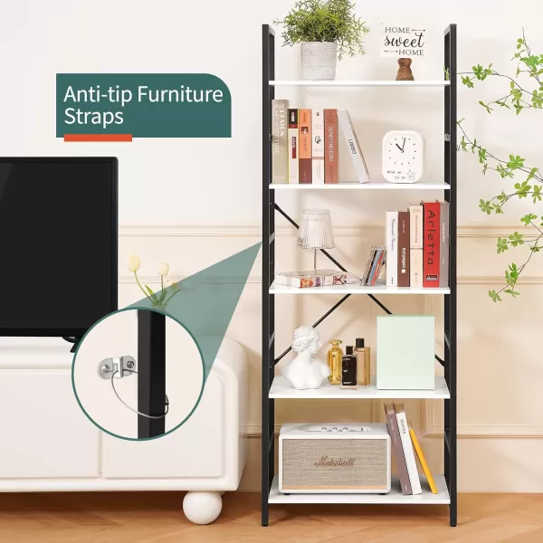 Yoobure 5 Tier Bookshelf  Tall Book Shelf Modern Bookcase for CDsMoviesBooks Rustic Book Case Industrial Bookshelves Book Storage Organizer for Bedroom Home Office Living Room BrownWhite