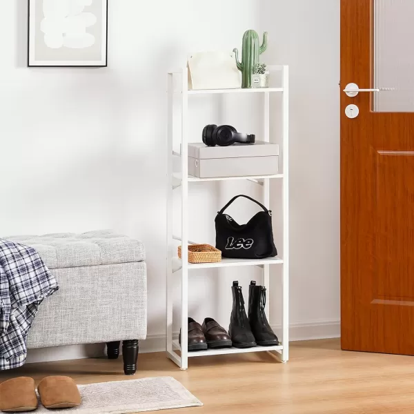 Yoobure Bookshelf 4 Tier Book Shelf with Drawer Small Bookcase Narrow Book Case Industrial Bookshelves Shelf for Bedroom Living Room Office Book Storage Organizer for CDMovie Rustic BrownWhite