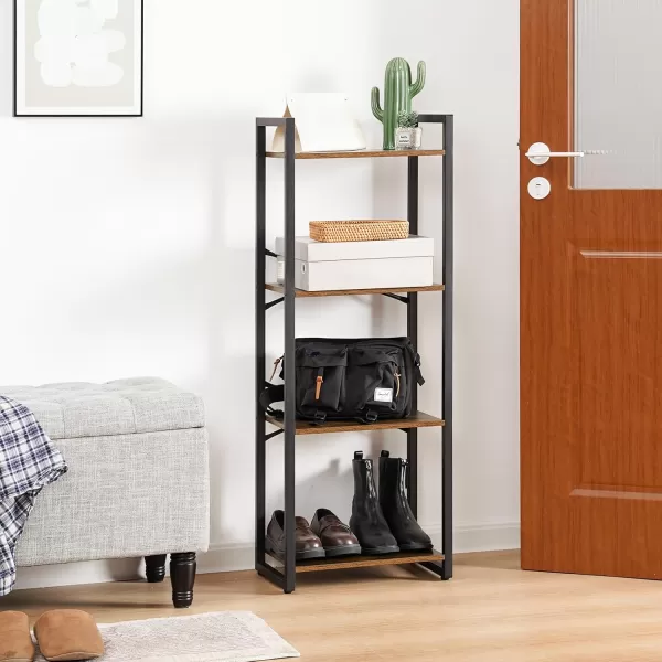 Yoobure Bookshelf 4 Tier Book Shelf with Drawer Small Bookcase Narrow Book Case Industrial Bookshelves Shelf for Bedroom Living Room Office Book Storage Organizer for CDMovie Rustic BrownRustic Brown