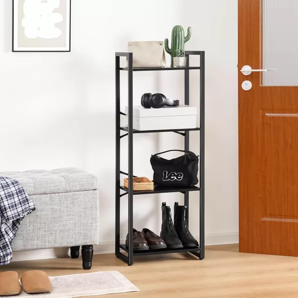 Yoobure Bookshelf 4 Tier Book Shelf with Drawer Small Bookcase Narrow Book Case Industrial Bookshelves Shelf for Bedroom Living Room Office Book Storage Organizer for CDMovie Rustic BrownBlack