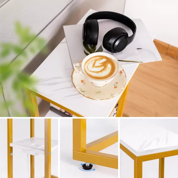 Yoobure C Shaped End Table with Charging Station for Living Room Bedroom Sofa Table with USB Ports and Outlets for Small Spaces C Couch Rustic Snack Bed TableMarble White