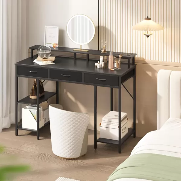 Yoobure Computer Desk with Drawers Office Desk with LED Lights ampamp Outlets Small Desk with Storage Shelves Gaming Desk 48quot Home Office Desks with Monitor Stand Writing Desk for Bedroom Small SpacesBlack