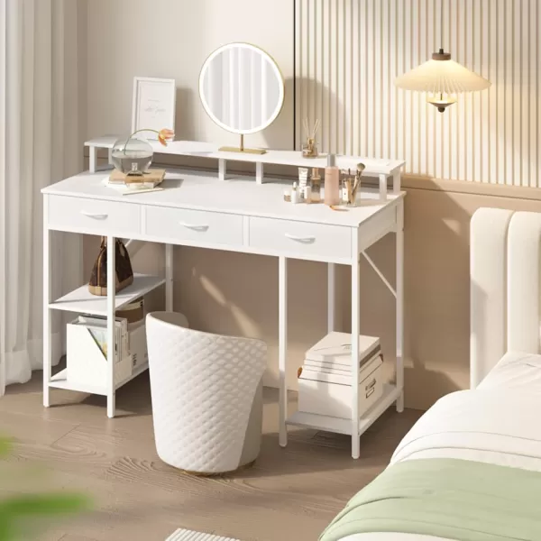 Yoobure Computer Desk with Drawers Office Desk with LED Lights ampamp Outlets Small Desk with Storage Shelves Gaming Desk 48quot Home Office Desks with Monitor Stand Writing Desk for Bedroom Small SpacesWhite