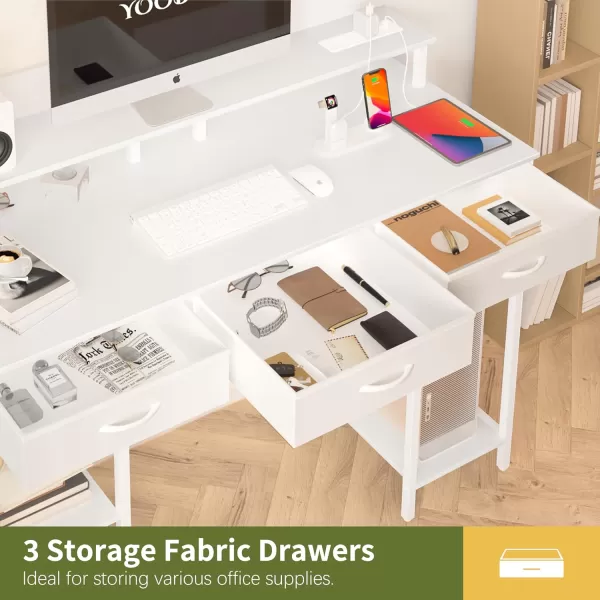Yoobure Computer Desk with Drawers Office Desk with LED Lights ampamp Outlets Small Desk with Storage Shelves Gaming Desk 48quot Home Office Desks with Monitor Stand Writing Desk for Bedroom Small SpacesWhite