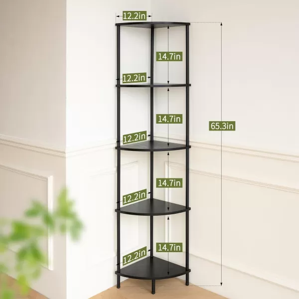 Yoobure Corner Shelf Stand 5Tier Corner Bookshelf Tall Corner Shelves for Bedroom Living Room Narrow Display Shelf Corner Bookcase 65quot Black Corner Book Shelf with Display Shelves for OfficeBlack