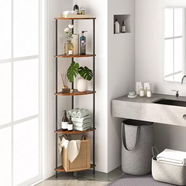 Yoobure Corner Shelf Stand 5Tier Corner Bookshelf Tall Corner Shelves for Bedroom Living Room Narrow Display Shelf Corner Bookcase 65quot Black Corner Book Shelf with Display Shelves for OfficeBerry Brown