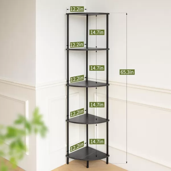 Yoobure Corner Shelf Stand 5Tier Corner Bookshelf Tall Corner Shelves for Bedroom Living Room Narrow Display Shelf Corner Bookcase 65quot Black Corner Book Shelf with Display Shelves for OfficeGrey