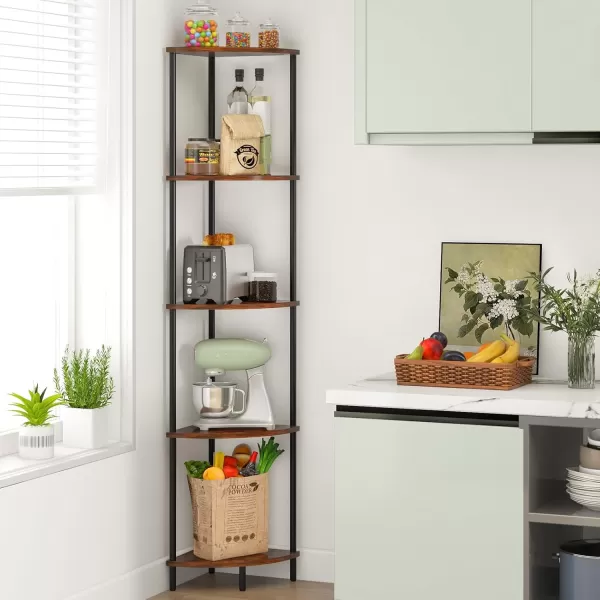 Yoobure Corner Shelf Stand 5Tier Corner Bookshelf Tall Corner Shelves for Bedroom Living Room Narrow Display Shelf Corner Bookcase 65quot Black Corner Book Shelf with Display Shelves for OfficeBerry Brown