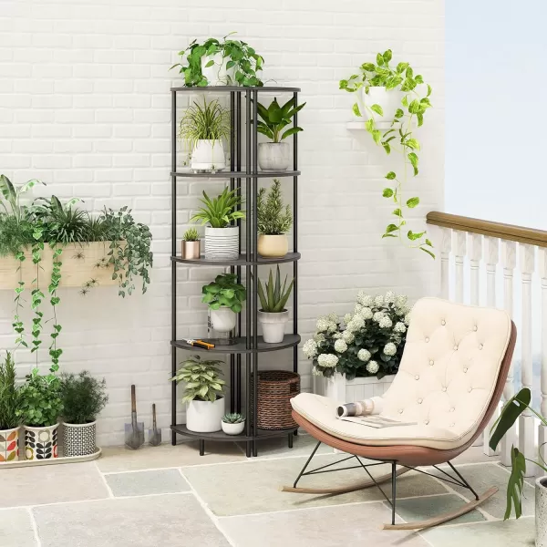 Yoobure Corner Shelf Stand 5Tier Corner Bookshelf Tall Corner Shelves for Bedroom Living Room Narrow Display Shelf Corner Bookcase 65quot Black Corner Book Shelf with Display Shelves for OfficeGrey
