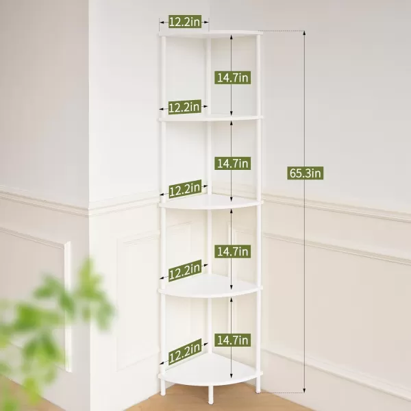 Yoobure Corner Shelf Stand 5Tier Corner Bookshelf Tall Corner Shelves for Bedroom Living Room Narrow Display Shelf Corner Bookcase 65quot Black Corner Book Shelf with Display Shelves for OfficeWhite