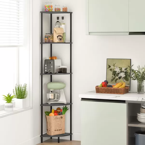 Yoobure Corner Shelf Stand 5Tier Corner Bookshelf Tall Corner Shelves for Bedroom Living Room Narrow Display Shelf Corner Bookcase 65quot Black Corner Book Shelf with Display Shelves for OfficeGrey