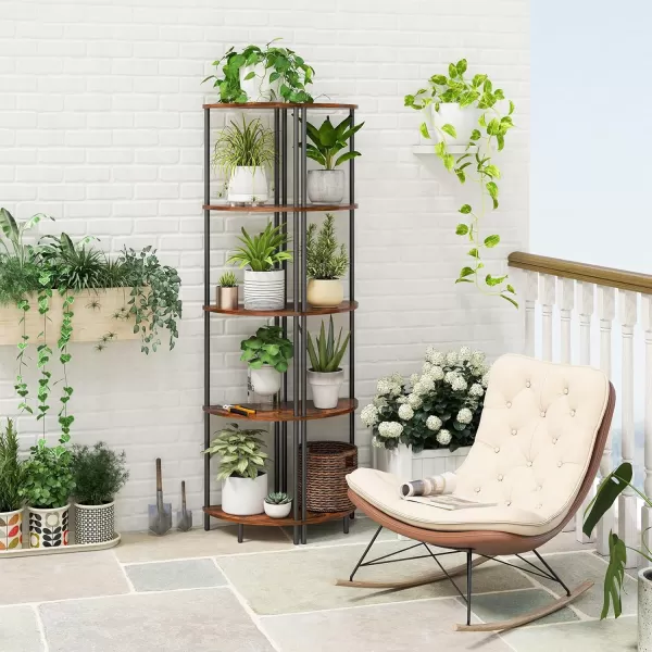 Yoobure Corner Shelf Stand 5Tier Corner Bookshelf Tall Corner Shelves for Bedroom Living Room Narrow Display Shelf Corner Bookcase 65quot Black Corner Book Shelf with Display Shelves for OfficeBerry Brown
