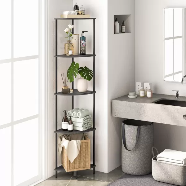 Yoobure Corner Shelf Stand 5Tier Corner Bookshelf Tall Corner Shelves for Bedroom Living Room Narrow Display Shelf Corner Bookcase 65quot Black Corner Book Shelf with Display Shelves for OfficeGrey