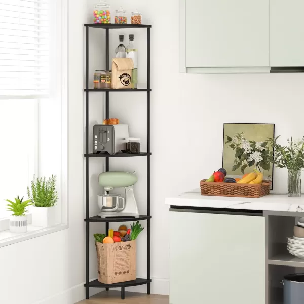 Yoobure Corner Shelf Stand 5Tier Corner Bookshelf Tall Corner Shelves for Bedroom Living Room Narrow Display Shelf Corner Bookcase 65quot Black Corner Book Shelf with Display Shelves for OfficeBlack