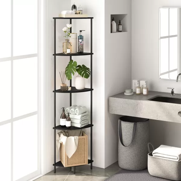 Yoobure Corner Shelf Stand 5Tier Corner Bookshelf Tall Corner Shelves for Bedroom Living Room Narrow Display Shelf Corner Bookcase 65quot Black Corner Book Shelf with Display Shelves for OfficeBlack