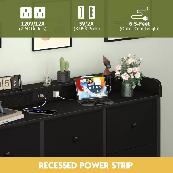 Yoobure Dresser for Bedroom with Charger Station and LED Lights Organizer Dressers ampamp Chests of Drawers with 10 Storage Drawers Bedroom Dresser for Closet White Fabric Dresser for Kids BedroomBlack
