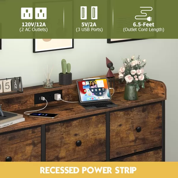 Yoobure Dresser for Bedroom with Charger Station and LED Lights Organizer Dressers ampamp Chests of Drawers with 10 Storage Drawers Bedroom Dresser for Closet White Fabric Dresser for Kids BedroomRustic Brown
