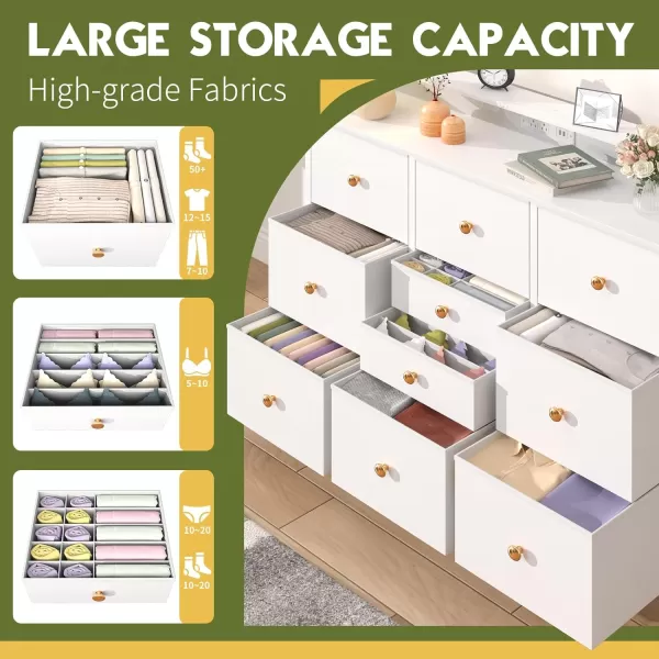 Yoobure Dresser for Bedroom with Charger Station and LED Lights Organizer Dressers ampamp Chests of Drawers with 10 Storage Drawers Bedroom Dresser for Closet White Fabric Dresser for Kids BedroomWhite