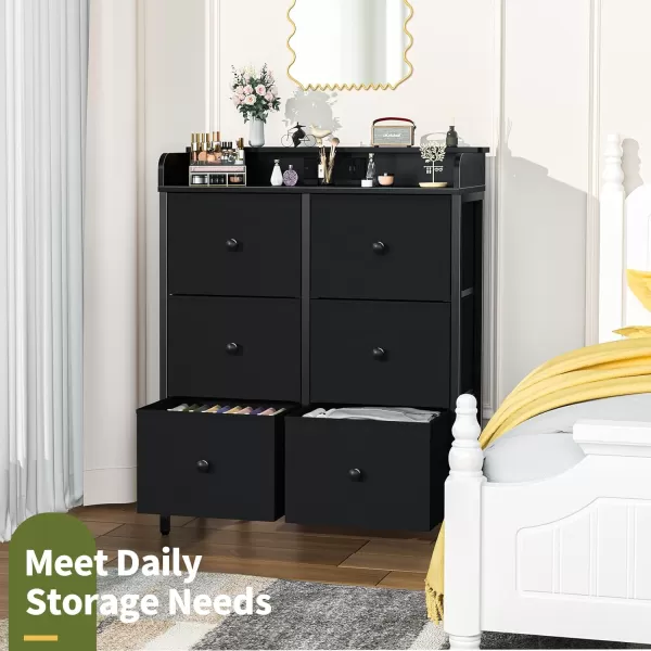 Yoobure Dresser for Bedroom with Charging Station 6Drawer Chest Furniture with LED Lights Fabric Dressers ampamp Chests of Drawers Storage Tower Organizer Unit for Kids Room Closet Living Room HallwayBlack
