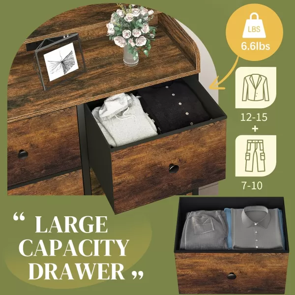 Yoobure Dresser for Bedroom with Charging Station 6Drawer Chest Furniture with LED Lights Fabric Dressers ampamp Chests of Drawers Storage Tower Organizer Unit for Kids Room Closet Living Room HallwayRetro Brown