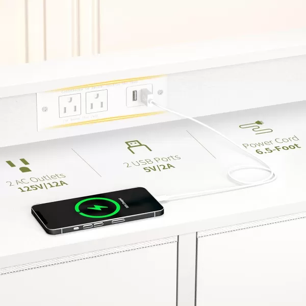 Yoobure Dresser for Bedroom with Charging Station 6Drawer Chest Furniture with LED Lights Fabric Dressers ampamp Chests of Drawers Storage Tower Organizer Unit for Kids Room Closet Living Room HallwayWhite