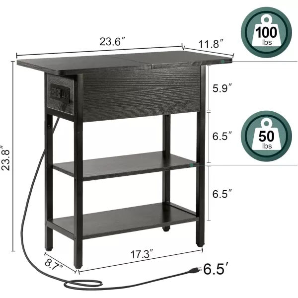 Yoobure End Table with Charging Station Flip Top Side Table with USB Ports and Outlets Sofa Couch Table Bedside Table for Living Room Bedroom Narrow Nightstand with Storage Shelves for Small SpaceCharcoal Gray