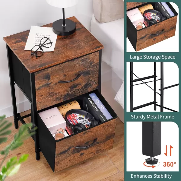 Yoobure Fabric Nightstand Set of 2  Small Wood Bedside Tables with Storage Drawers for Bedrooms and DormsBerry Brown
