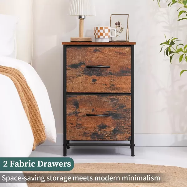 Yoobure Fabric Nightstand Set of 2  Small Wood Bedside Tables with Storage Drawers for Bedrooms and DormsBerry Brown