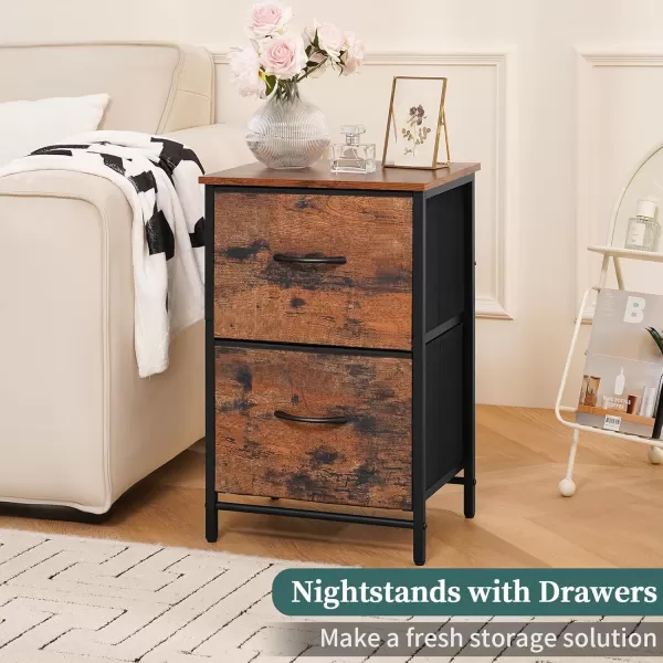 Yoobure Fabric Nightstand Set of 2  Small Wood Bedside Tables with Storage Drawers for Bedrooms and DormsBerry Brown
