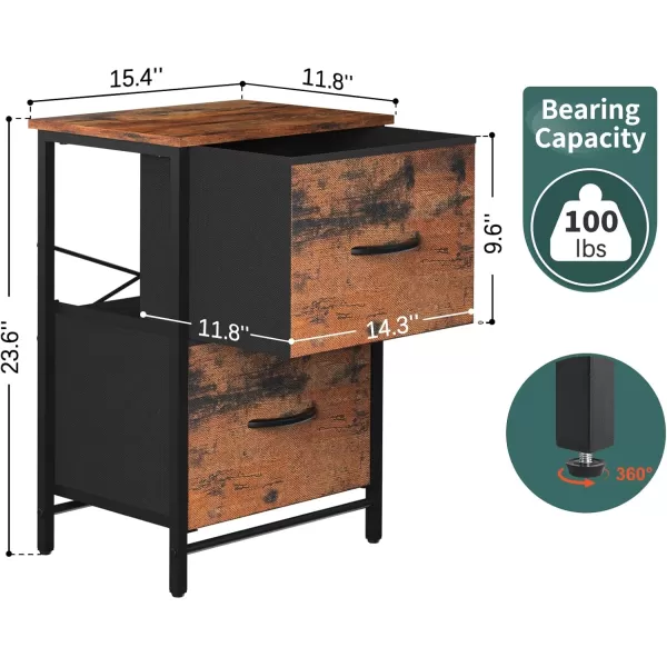 Yoobure Fabric Nightstand Set of 2  Small Wood Bedside Tables with Storage Drawers for Bedrooms and DormsBerry Brown