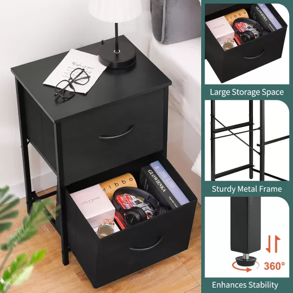 Yoobure Fabric Nightstand Set of 2  Small Wood Bedside Tables with Storage Drawers for Bedrooms and DormsBlack