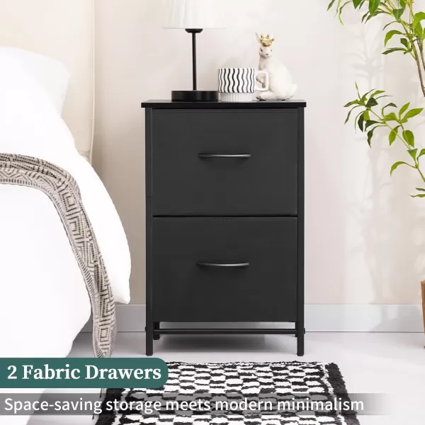 Yoobure Fabric Nightstand Set of 2  Small Wood Bedside Tables with Storage Drawers for Bedrooms and DormsBlack
