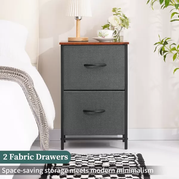Yoobure Fabric Nightstand Set of 2  Small Wood Bedside Tables with Storage Drawers for Bedrooms and DormsGrey