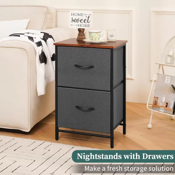 Yoobure Fabric Nightstand Set of 2  Small Wood Bedside Tables with Storage Drawers for Bedrooms and DormsGrey