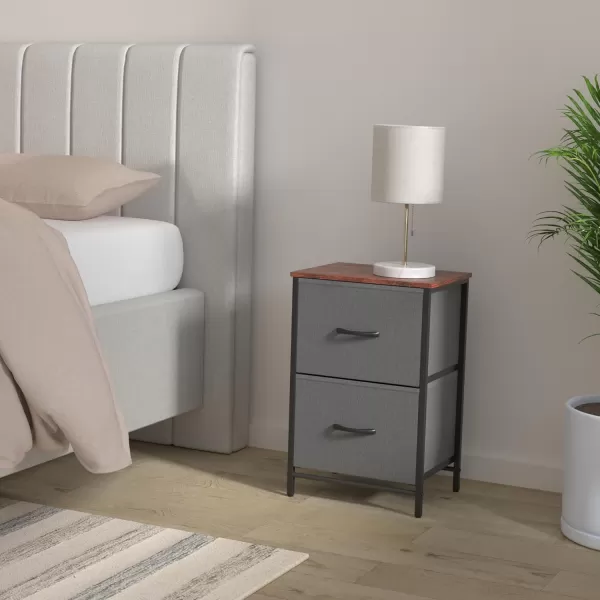 Yoobure Fabric Nightstand Set of 2  Small Wood Bedside Tables with Storage Drawers for Bedrooms and DormsGrey
