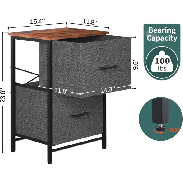 Yoobure Fabric Nightstand Set of 2  Small Wood Bedside Tables with Storage Drawers for Bedrooms and DormsGrey